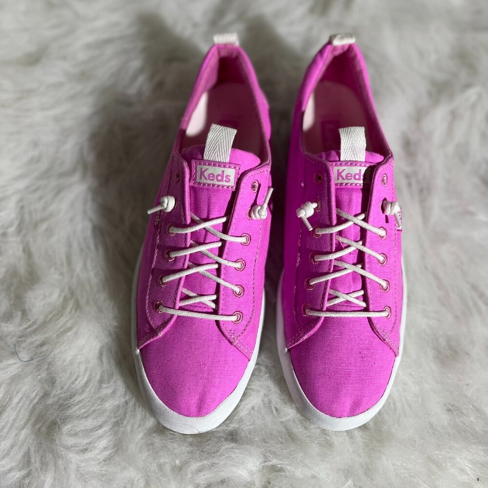 WOMENS KICKBACK KEDS CANVAS SLID ONS - NEON PINK , SIZE 8.5
